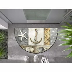 Am billigsten 🤩 Kleen-Tex Wash+dry Fußmatte Round Line 50 X 85 Cm Waschbare Maritime Schmutzmatte Halbrund 🛒