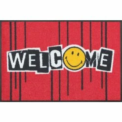 Bestpreis 🌟 Kleen-Tex Wash+dry Fußmatte Smiley Welcome Stripes Red 50 X 75 Cm Waschbare Fußmatte 👏