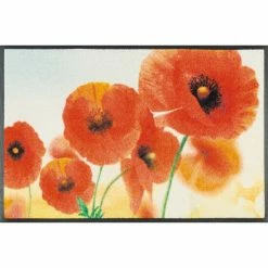 Aktion 🥰 Kleen-Tex Wash+dry Fußmatte Sunny Poppy Waschbare Schmutzmatte Mohnblumen, Größe:50 X 75 Cm 🧨